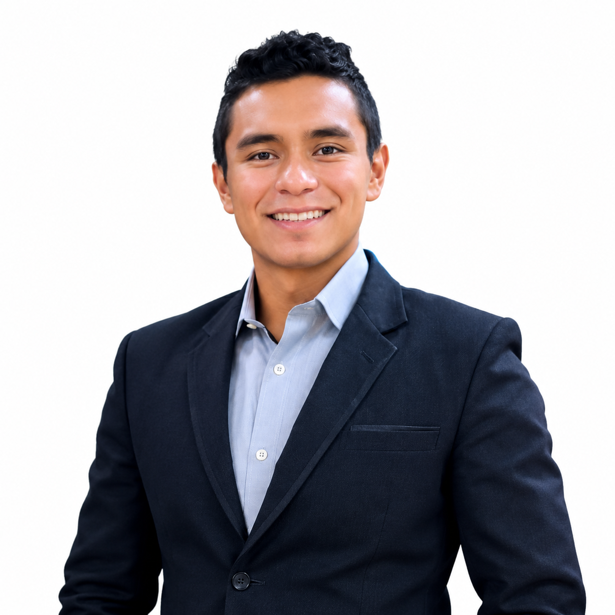 retrato profesional de joven sonriente en traje oscuro